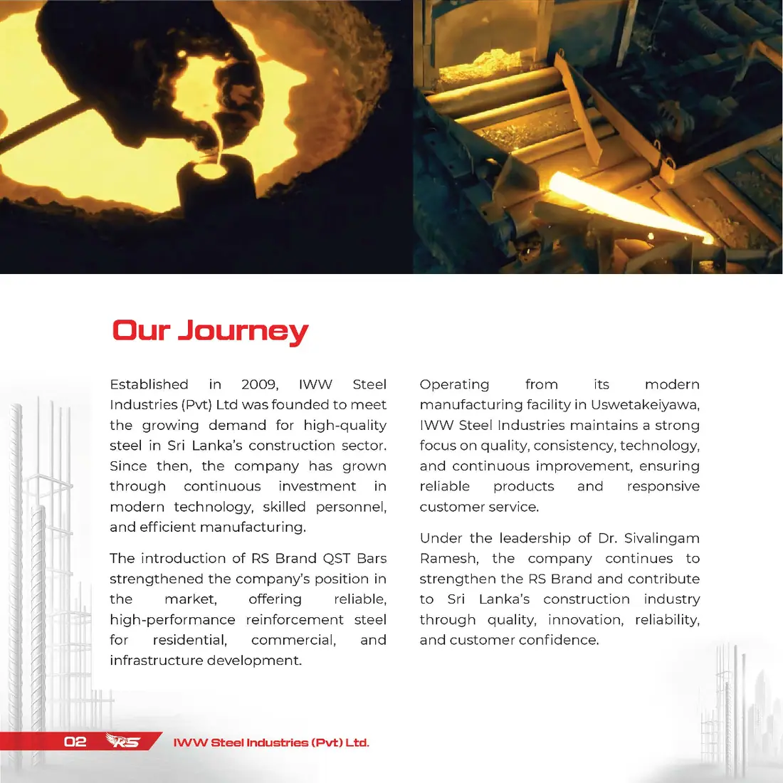 Our Journey - IWW Steel Industries since 2009 RS Steel mill journey since 2009 - molten steel and rolling at IWW Steel Industries