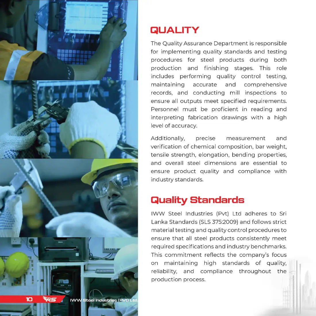 RS Steel quality assurance and SLS 375 standards RS Steel quality control - lab testing, calipers, and SLS 375:2009 mill inspection
